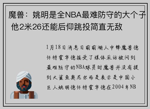 魔兽：姚明是全NBA最难防守的大个子 他2米26还能后仰跳投简直无敌
